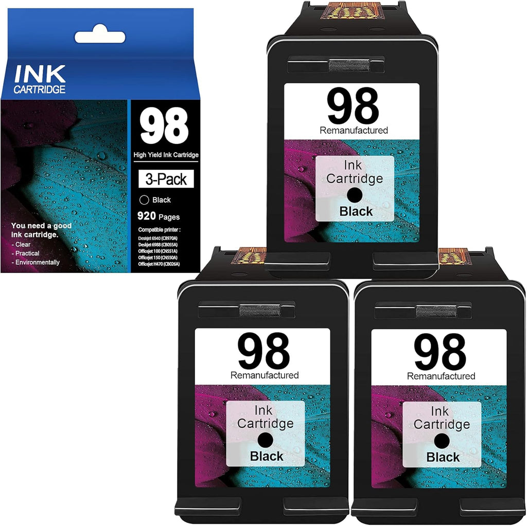 3 Pack Black Remanufactured Ink Cartridge for HP Printer I98413