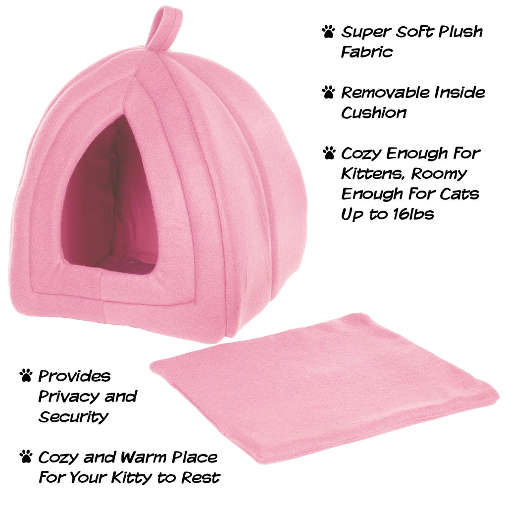 Pink Cat Pet Bed Igloo with Removable Cushion Pad X5220