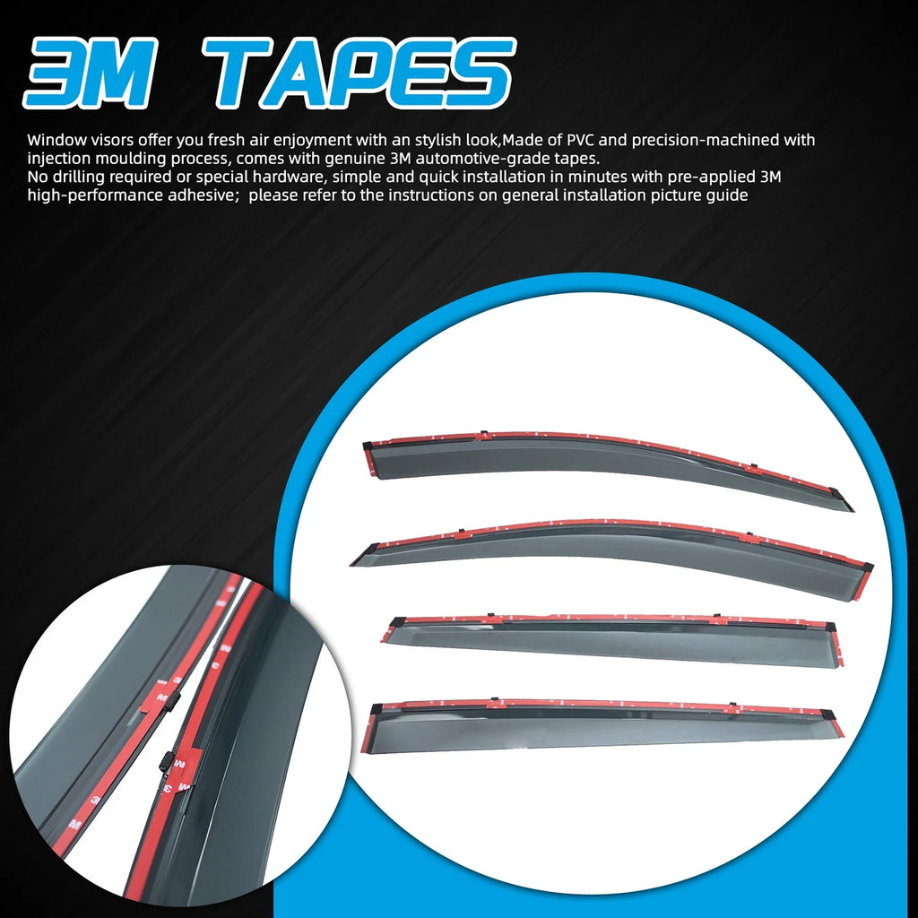 4Pcs Smoke Tinted Vent Window Visors With Chrome Trim I8873