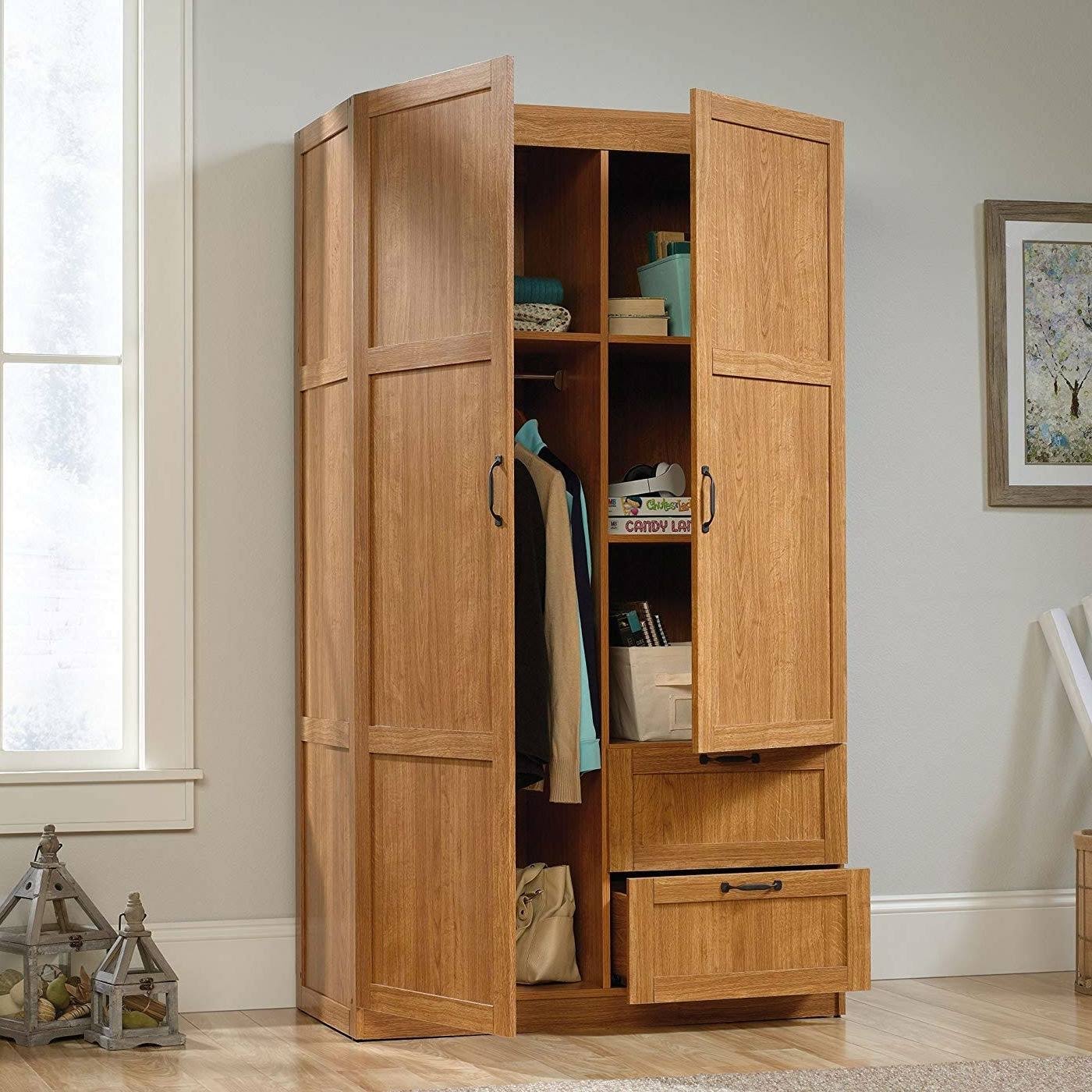 Medium Oak Brown Wardrobe Cabinet Storage Closet Organizer O6790