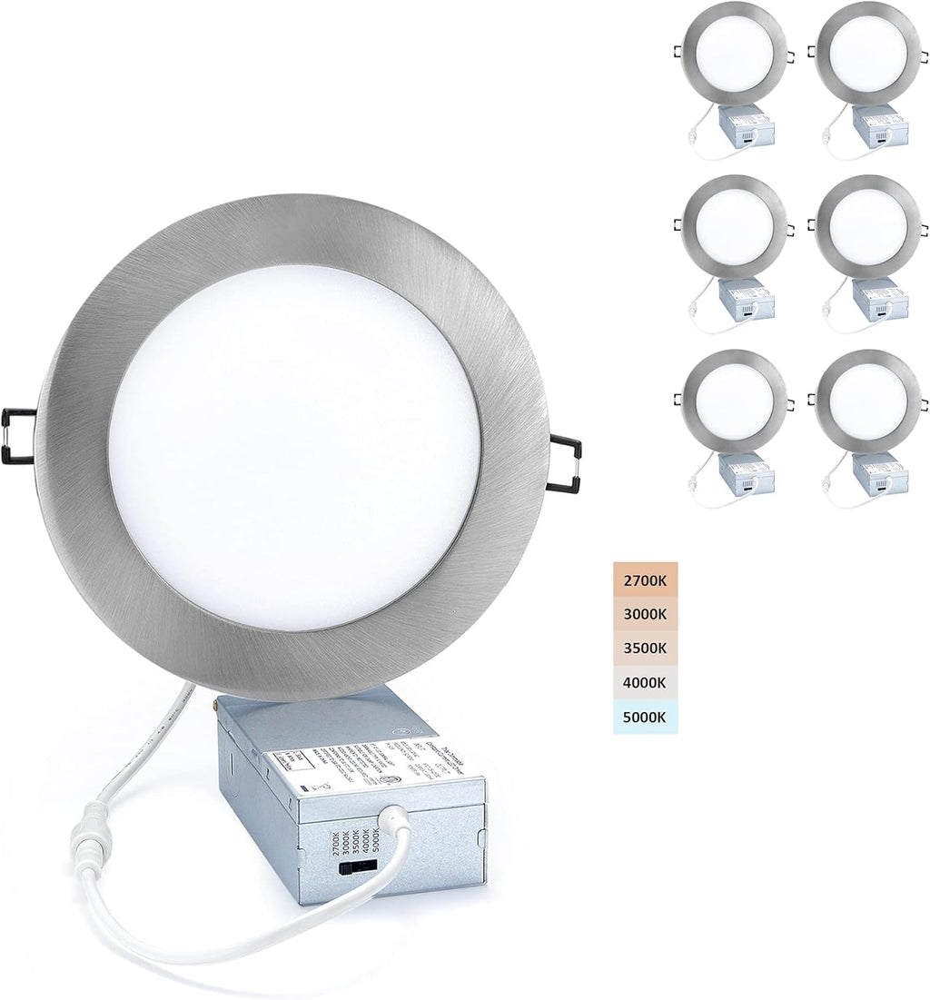 6 Pack Dimmable 12W Ultra-Thin Recessed Downlight with Junction Box B770