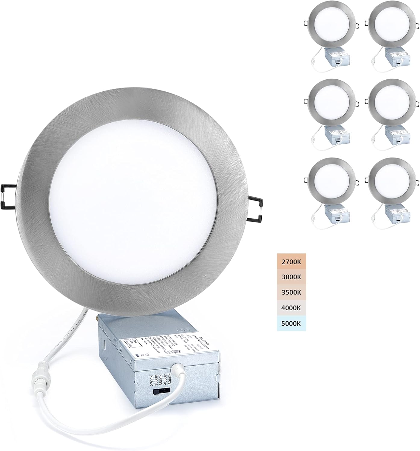 6 Pack Dimmable 12W Ultra-Thin Recessed Downlight with Junction Box B770