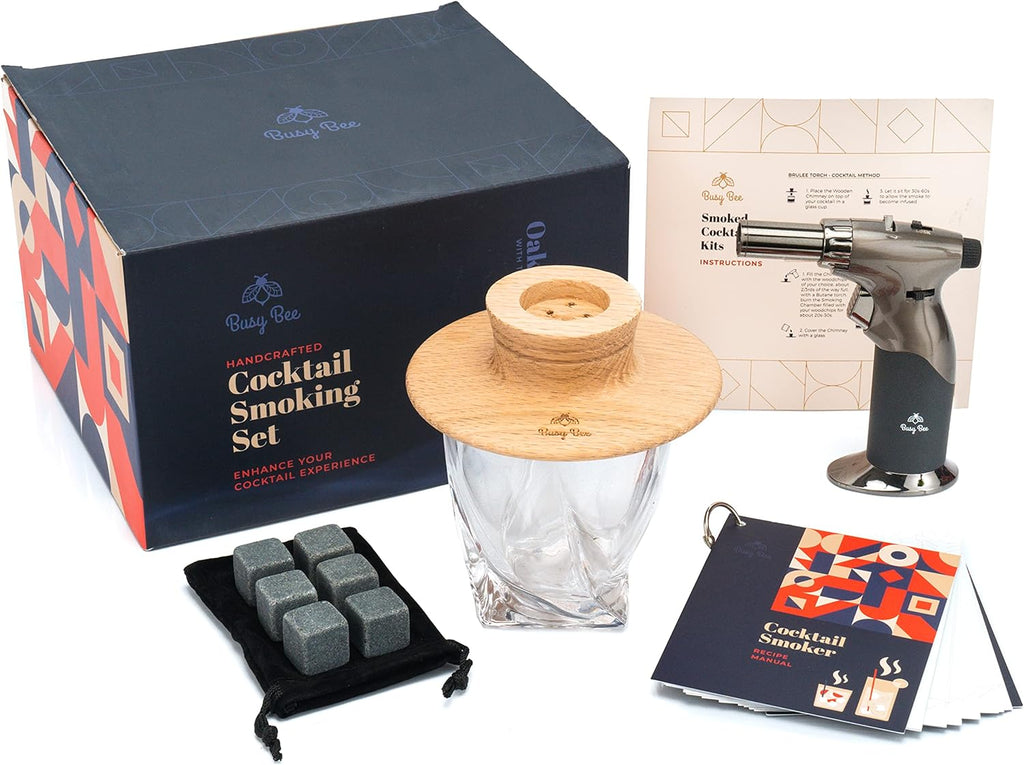 Oak Cocktail Smoker Mixology Bartender Kit with Torch, Whisky Glass & Whiskey Stone, Aromatic Woods Pack of 2 X3059