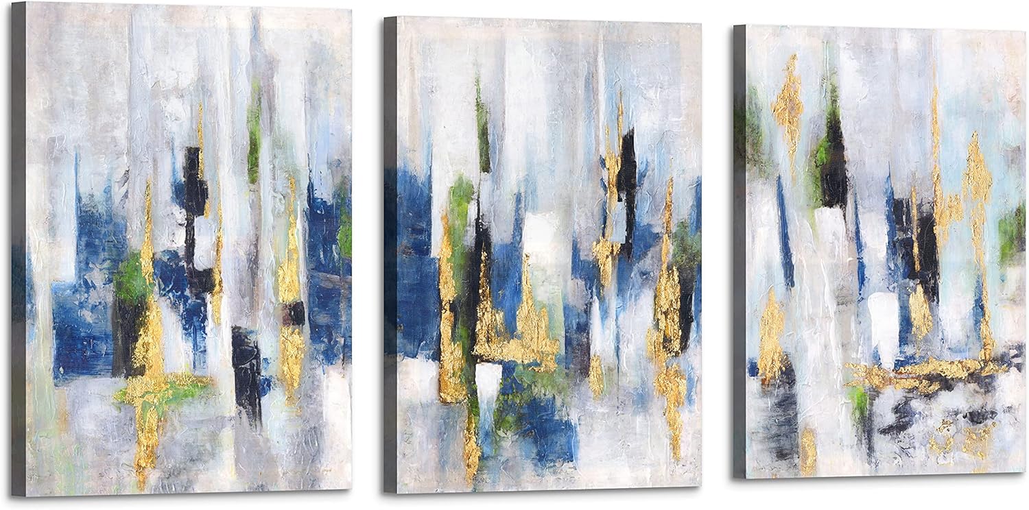 Blue Abstract 3 Piece Framed Canvas Wall Art 12X16 Inch Each G344276
