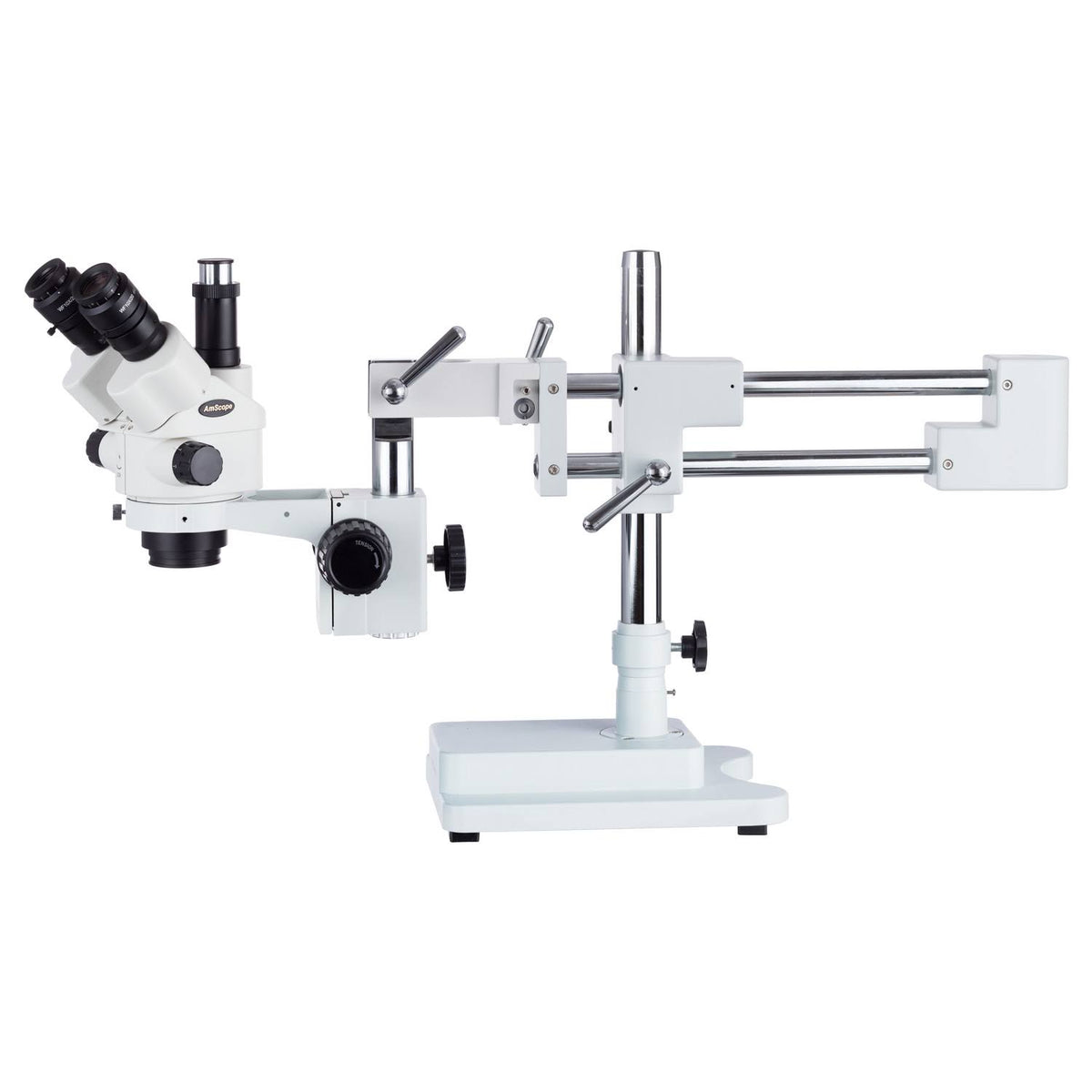 3.5X-90X Simul-Focal Stereo Zoom Microscope on Dual Arm Boom Stand R105