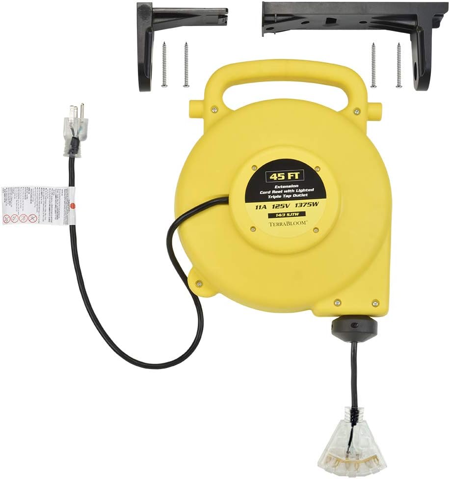 25 Ft 12/3 Retractable Extension Cord Reel with 3 Electrical Outlets Black V5264