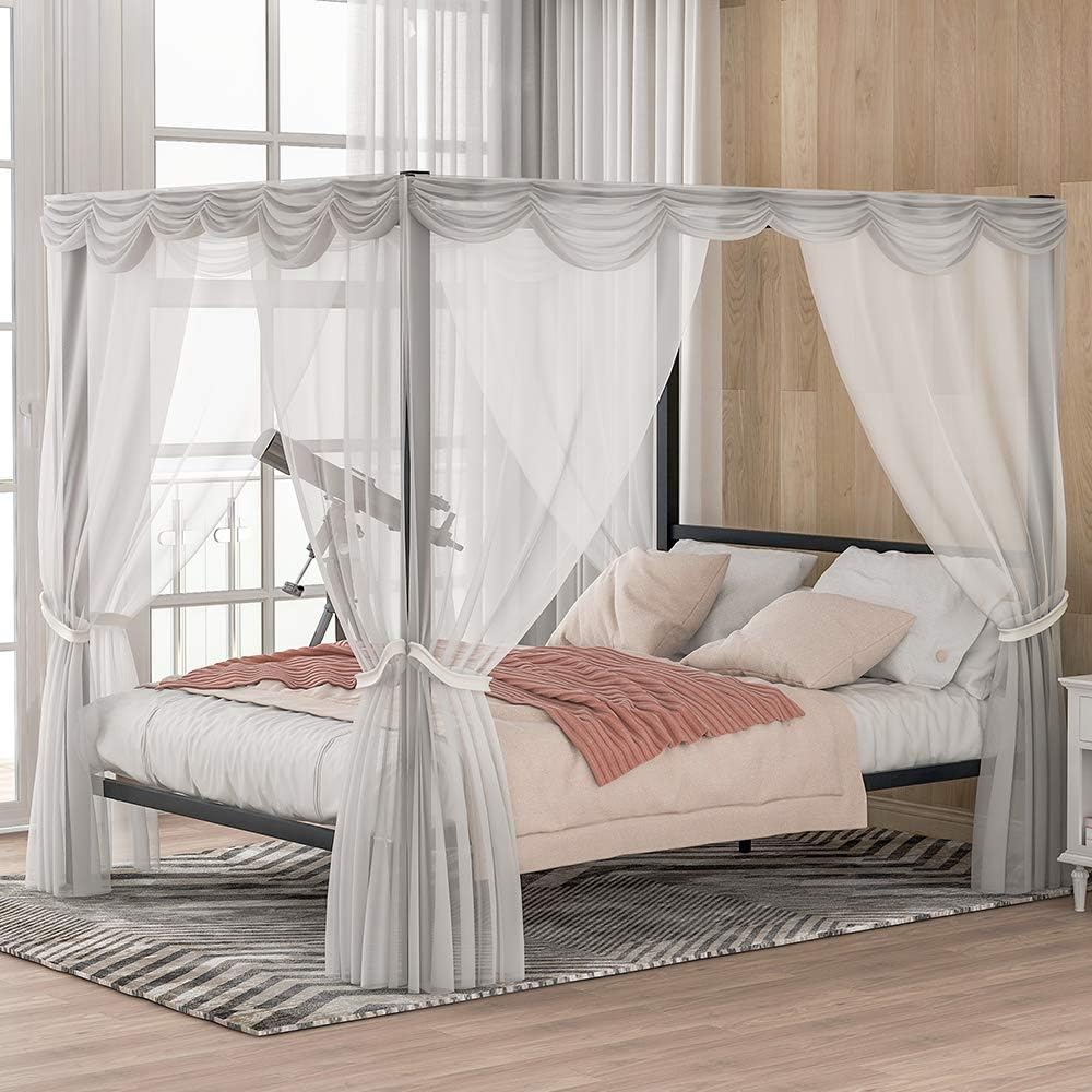 Silver Queen Metal Canopy Bed Frame with Headboard C78277