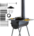 118 inch Alloy Steel Portable Wood Burning Stove with Chimney Pipes & Gloves Y607