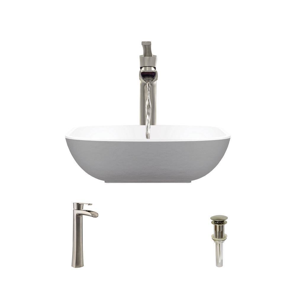 Square Vessel Sink with Brushed Nickel Pop-Up Drain X84293