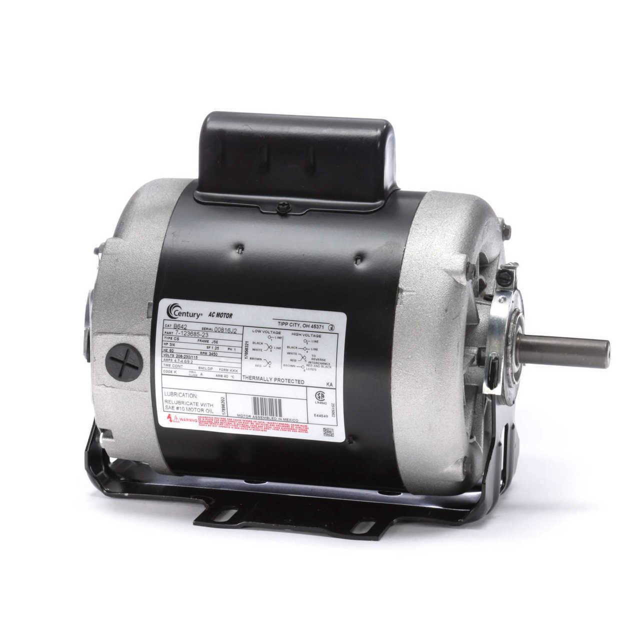 3/4 HP 3450 RPM 56 Frame 115/208-230V Belt Drive Cap Start Blower Motor S1124