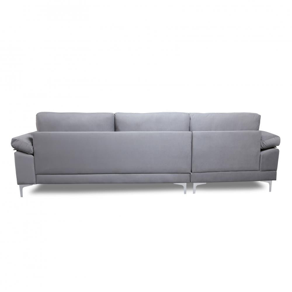 Grey Velvet Sectional Sofa with Metal Legs J330278