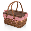Red White Gingham Handwoven Wood Picnic Basket T923898