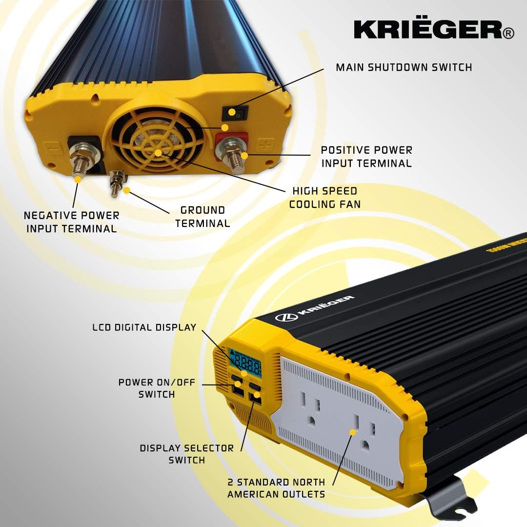 1500 Watts Power Inverter 12V to 110V Modified Sine Wave with Dual AC Outlets P13668