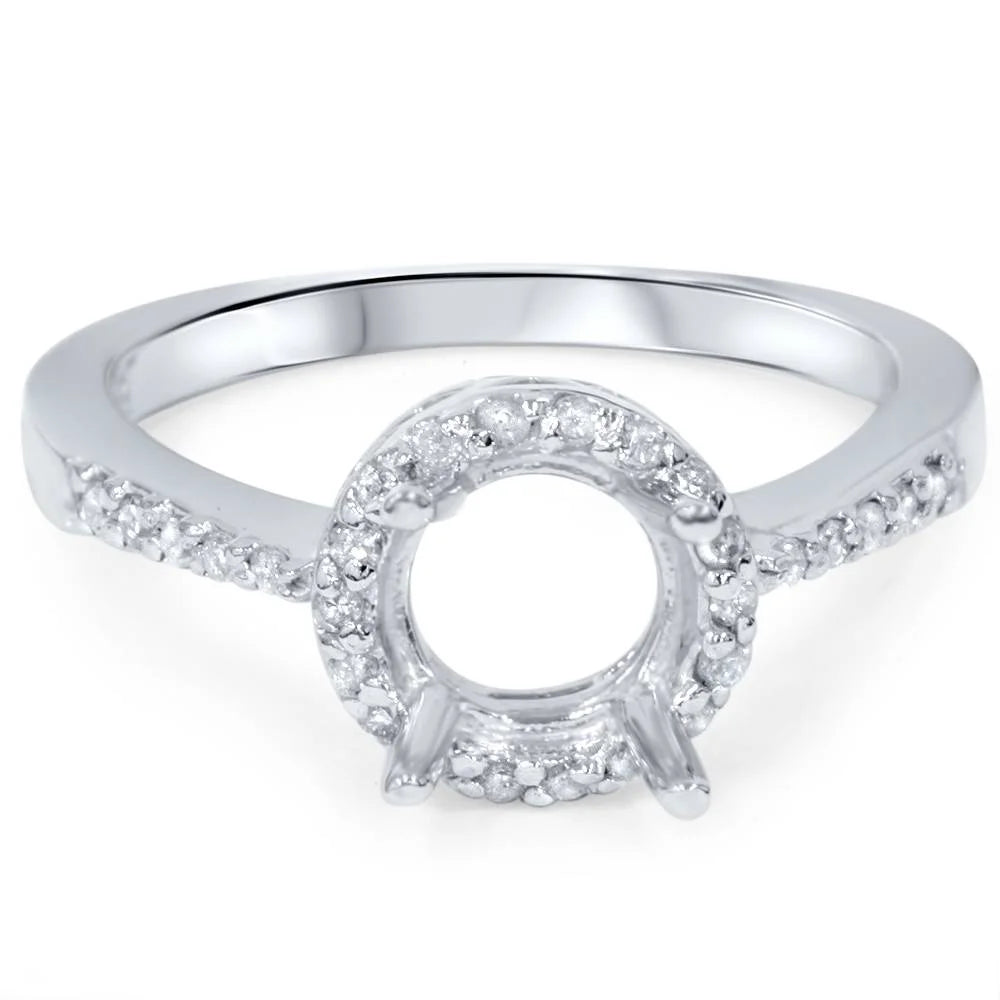 Vintage 14K Pave Diamond Halo Engagement Ring Mounting C9277