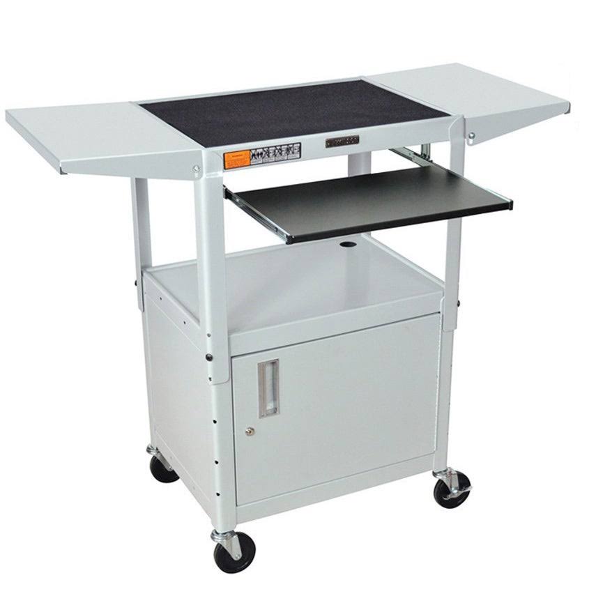 Blue Drop-Leaf Swivel Steel Utility Cart with Keyboard Shelf and Cabinet W140