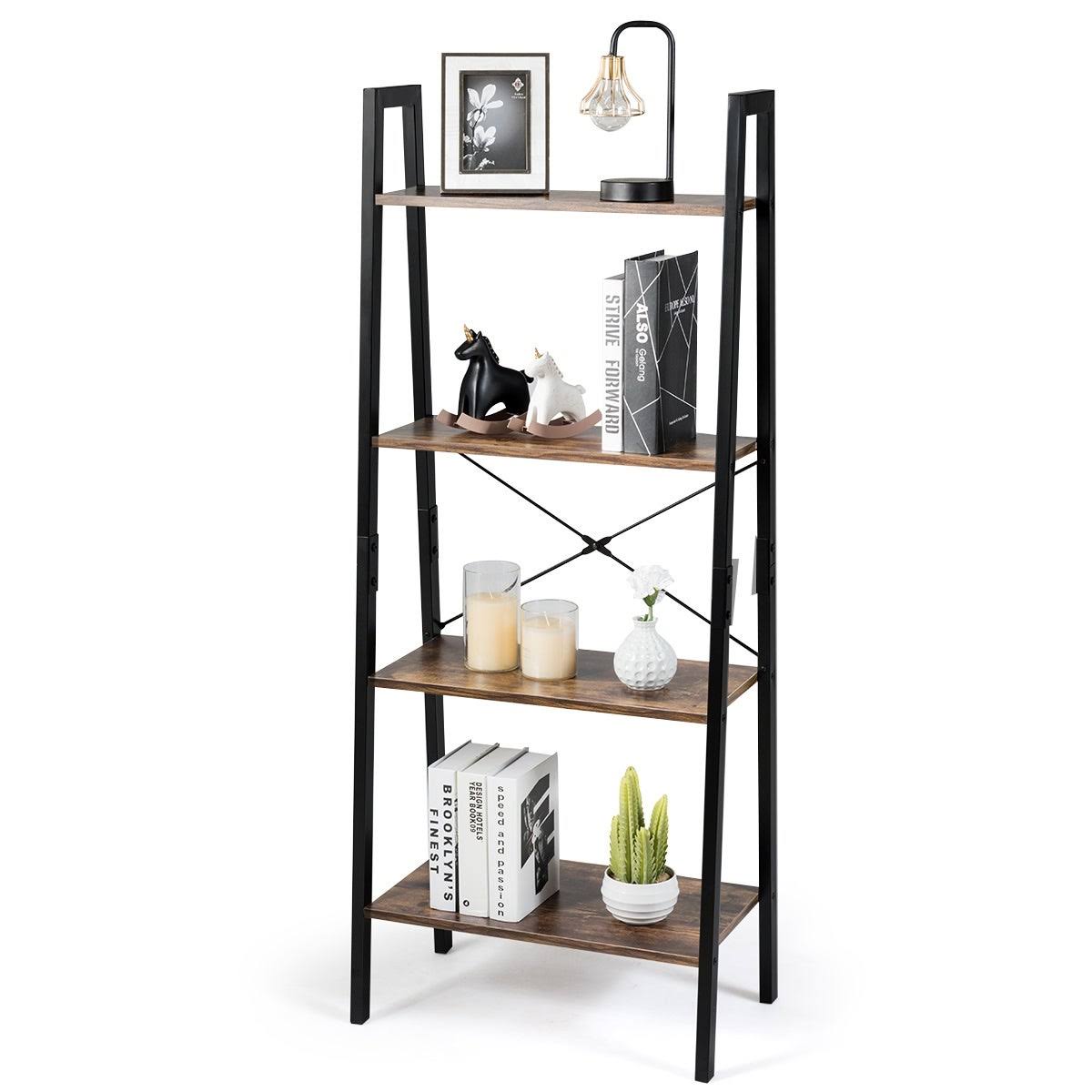 4-Tier Ladder Bookcase Shelf - Black O8508