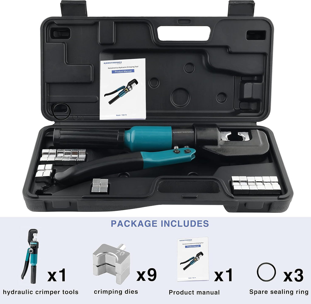 Hydraulic Battery Cable Lug Crimping Tool, AWG 12-2/0, 9 Pairs of Dies K5114