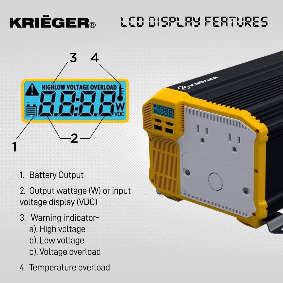 1500 Watts Power Inverter 12V to 110V Modified Sine Wave with Dual AC Outlets P13668