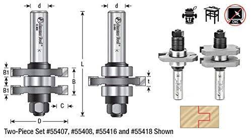 2-pc Carbide Tipped Tongue & Groove 3/8 Kerf x 1-5/8 D x 17/32 CH x 1/2x22 Shank A947
