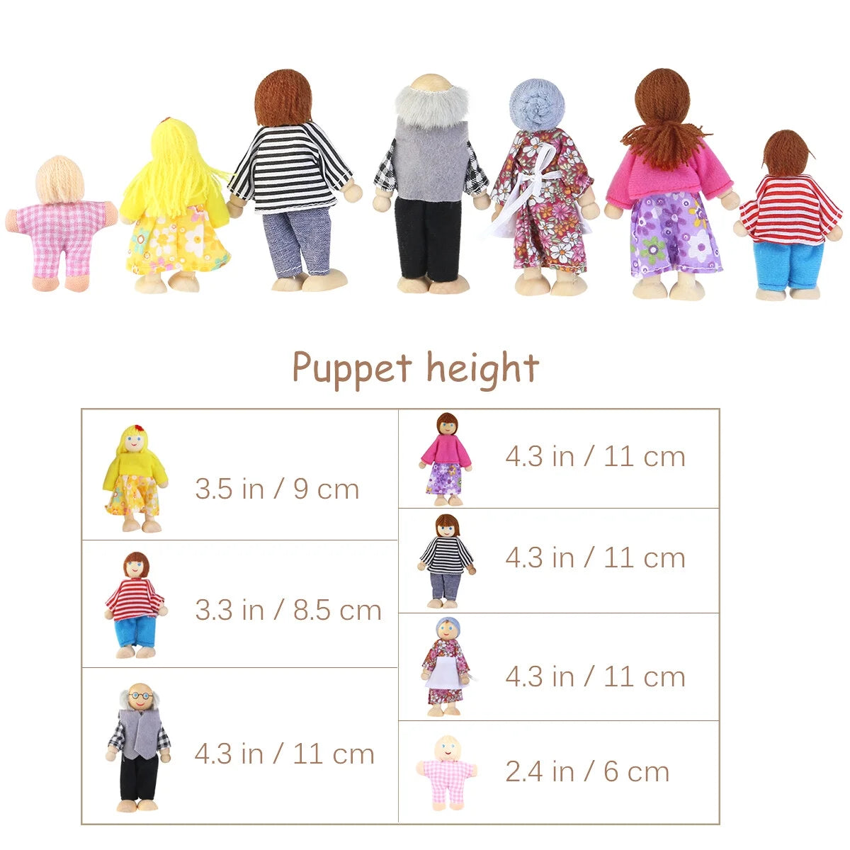 7 Pieces Wooden Dollhouse Family Set Mini People Figures B17113