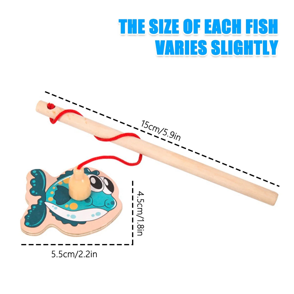 Magnetic Fishing Game Toys Set with Wooden Fish Rod W780066