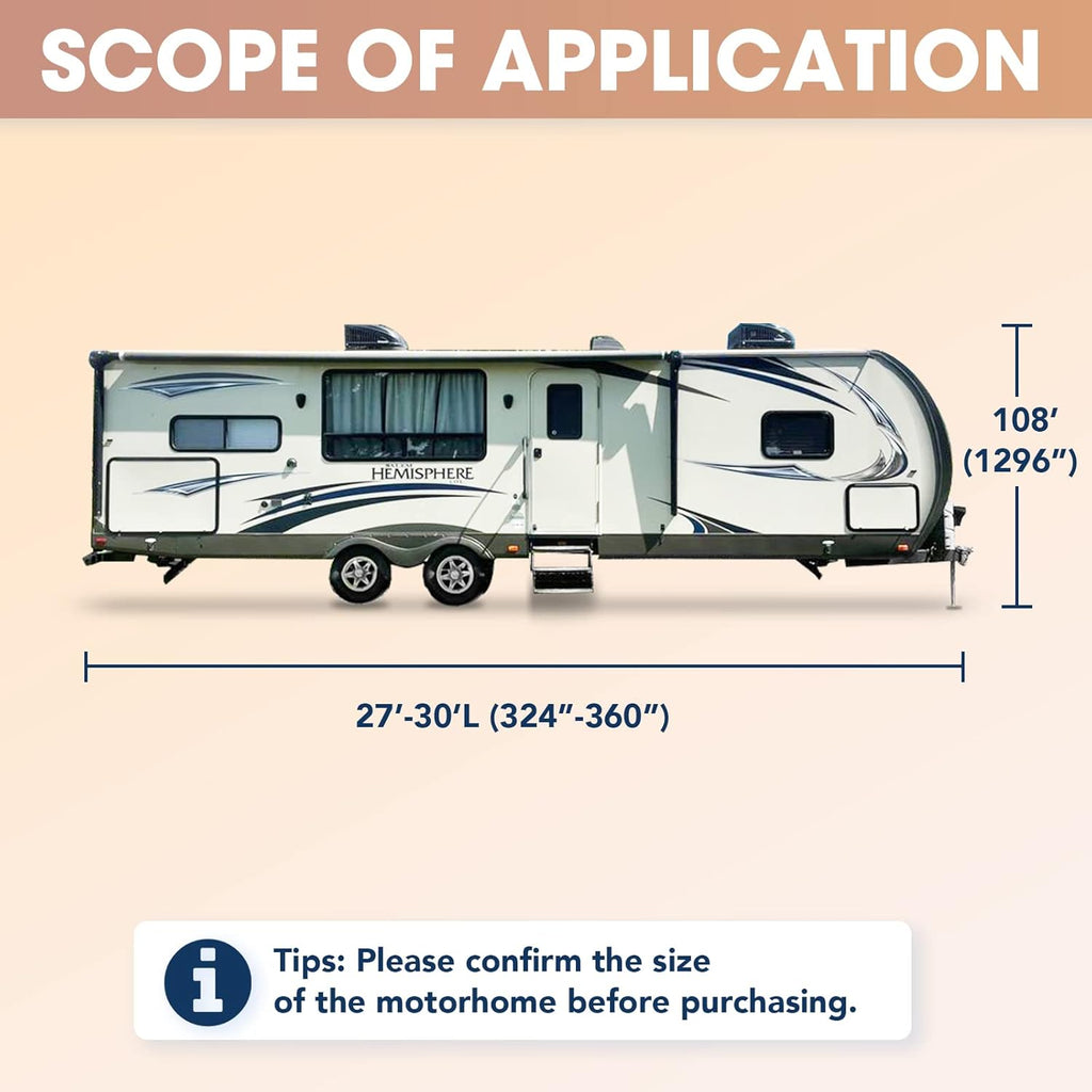 4-Layer Windproof Travel Trailer Cover Fits 27' - 30' with 2 Straps and 2 Patches X88338