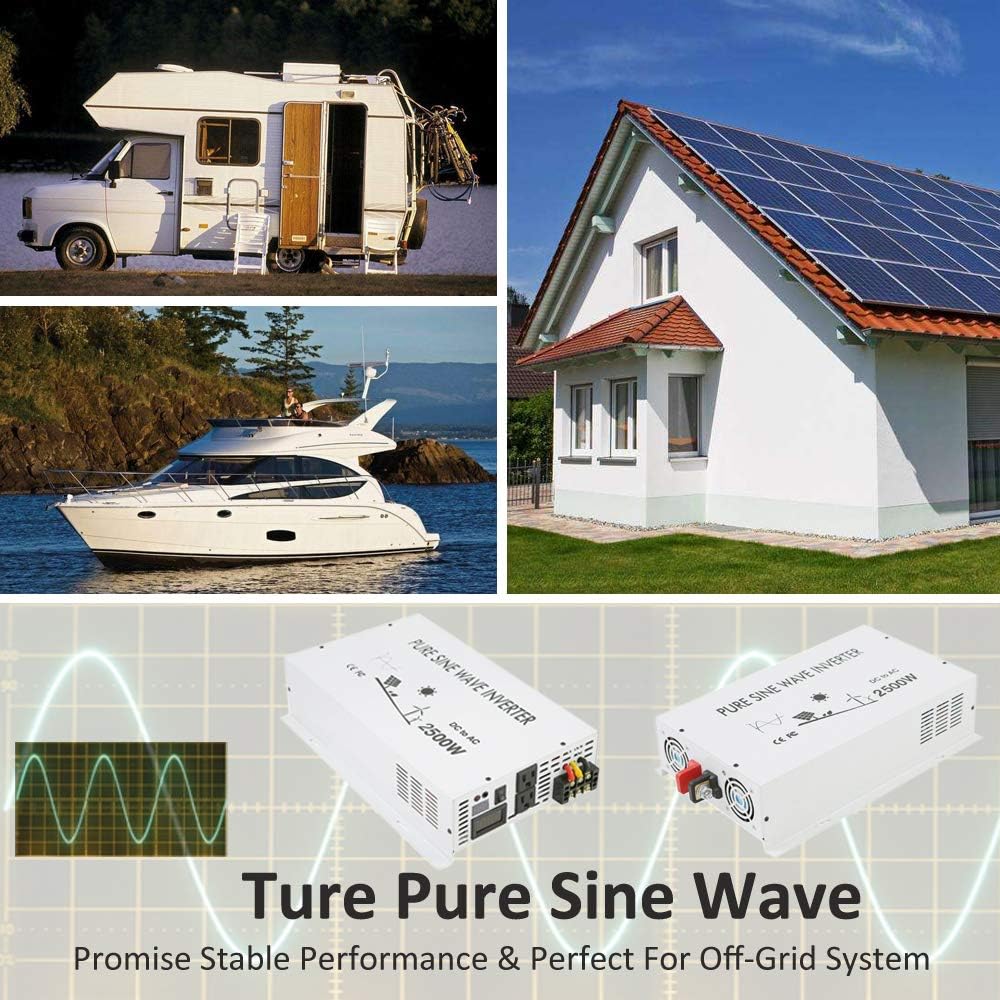 3500W Pure Sine Wave Power Inverter DC 48V to 110V 120V AC with Dual Outlets G361