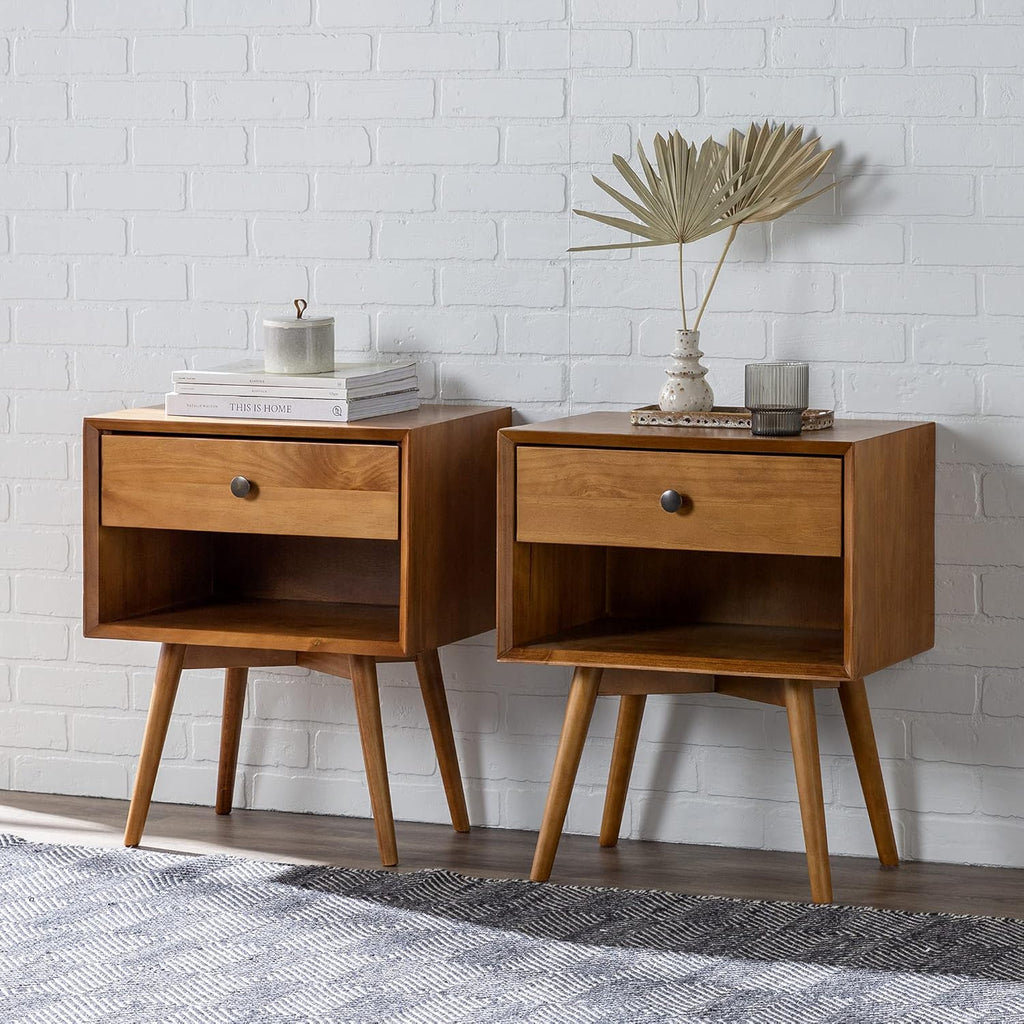 Caramel 2-Piece 1-Drawer Solid Wood Nightstand Set U938939