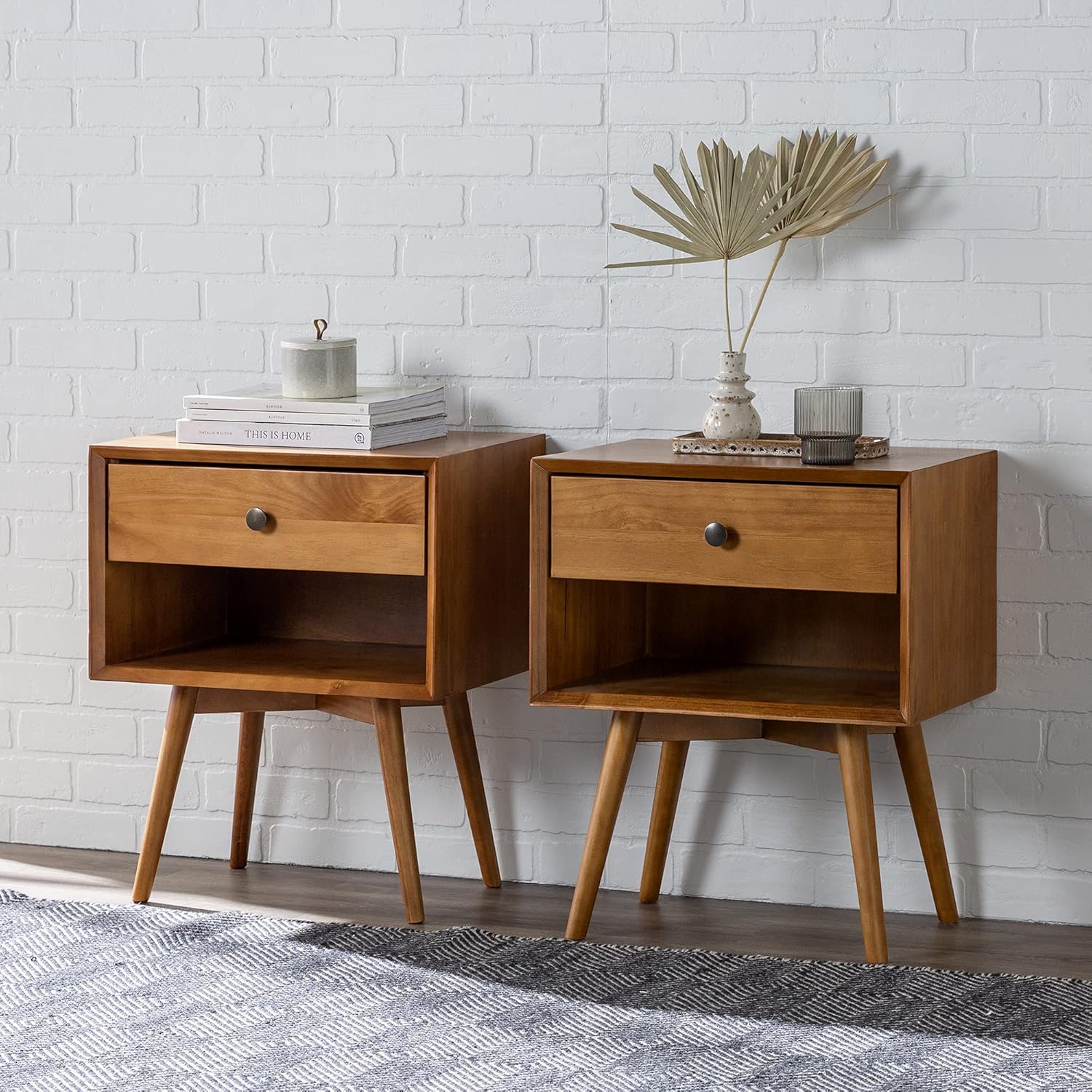 Caramel 2-Piece 1-Drawer Solid Wood Nightstand Set U938939