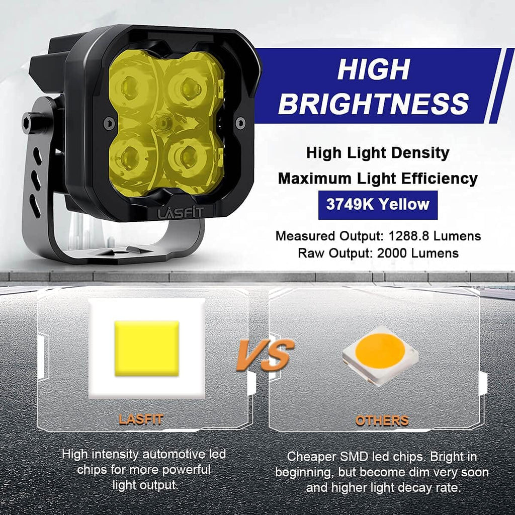 2Pcs 18W 3inch Yellow Led Light Pods for Trucks Offroad Car H549