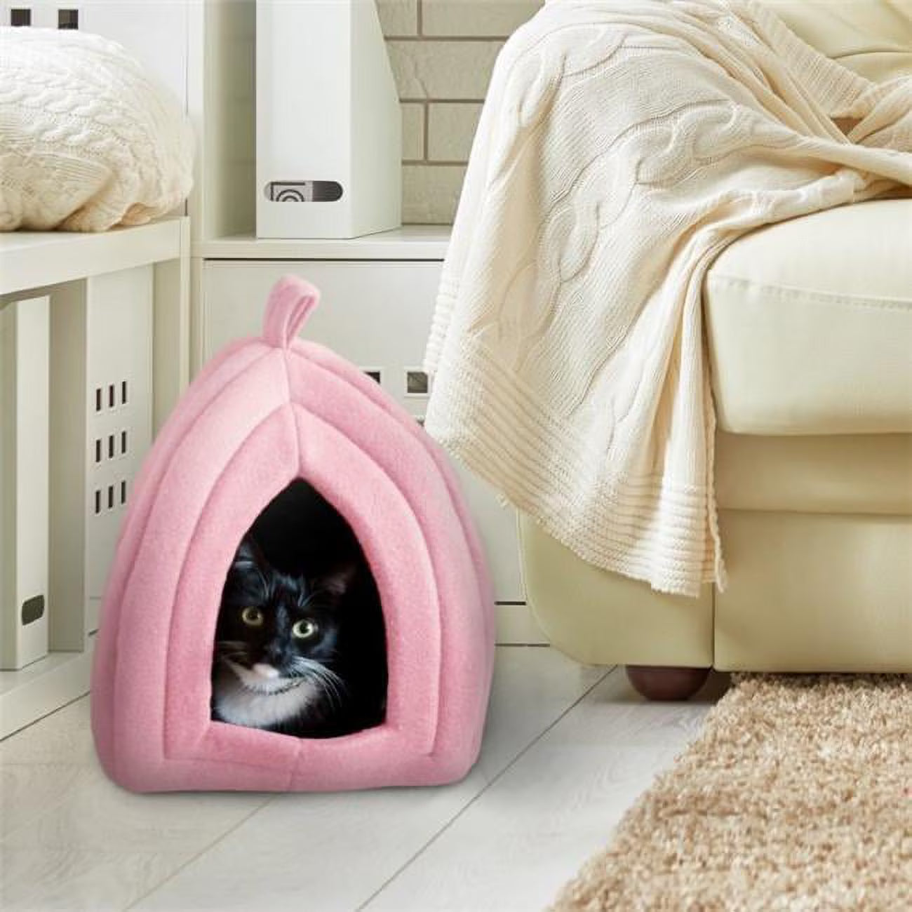Pink Cat Pet Bed Igloo with Removable Cushion Pad X5220