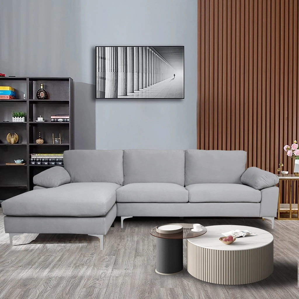 Grey Velvet Sectional Sofa with Metal Legs J330278