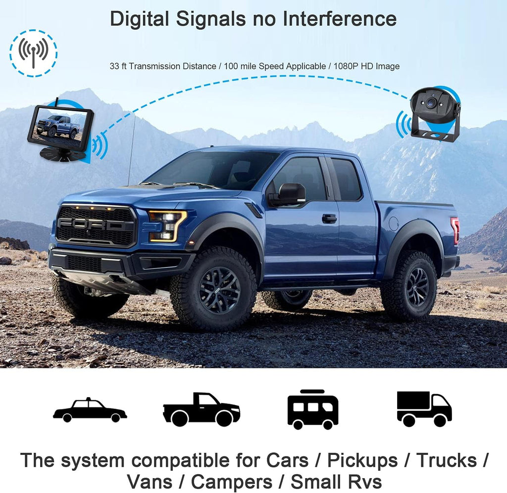720P 7 Inch Digital Wireless Backup System Kit with 2 Rear View Camera Inputs Q172483