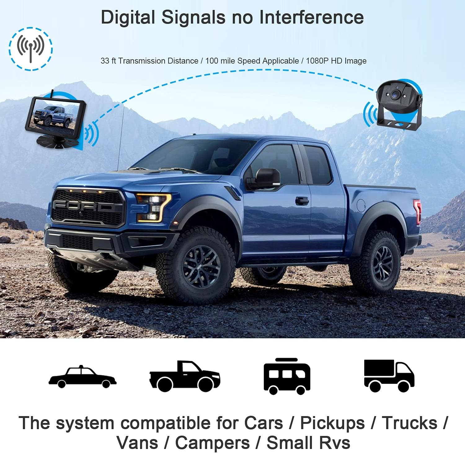 720P 7 Inch Digital Wireless Backup System Kit with 2 Rear View Camera Inputs Q172483