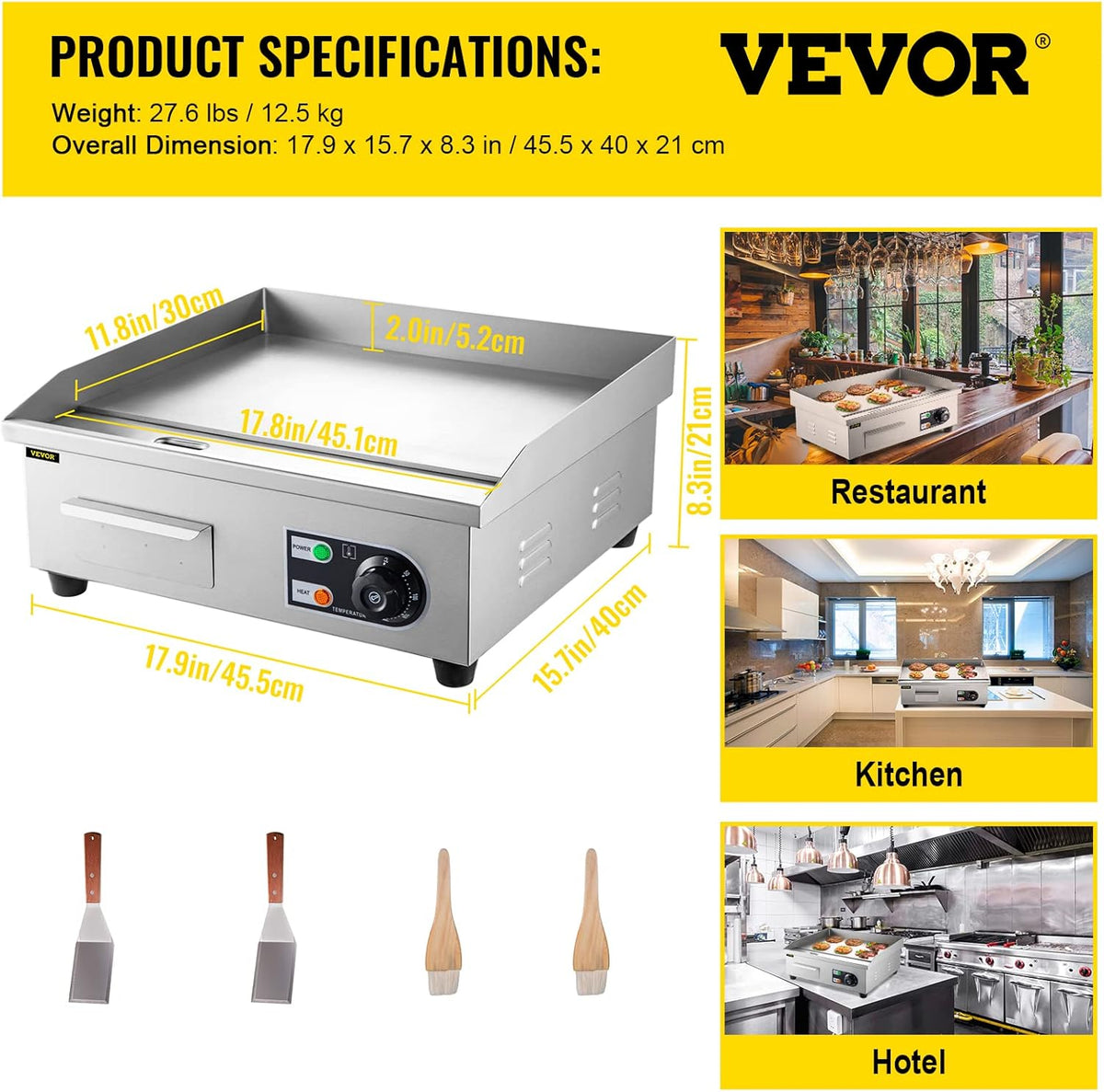 Stainless Steel Electric Countertop Griddle U3088