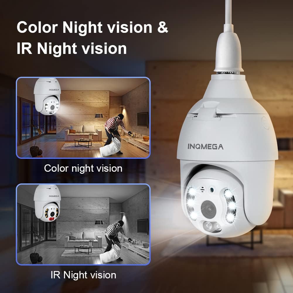 2K 3.0MP Light Bulb Camera with E27 Connector, Wireless PTZ Security Camera P5984
