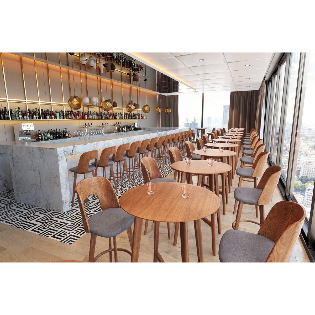 Walnut & Dark Gray Barstool (Set of 2) R978