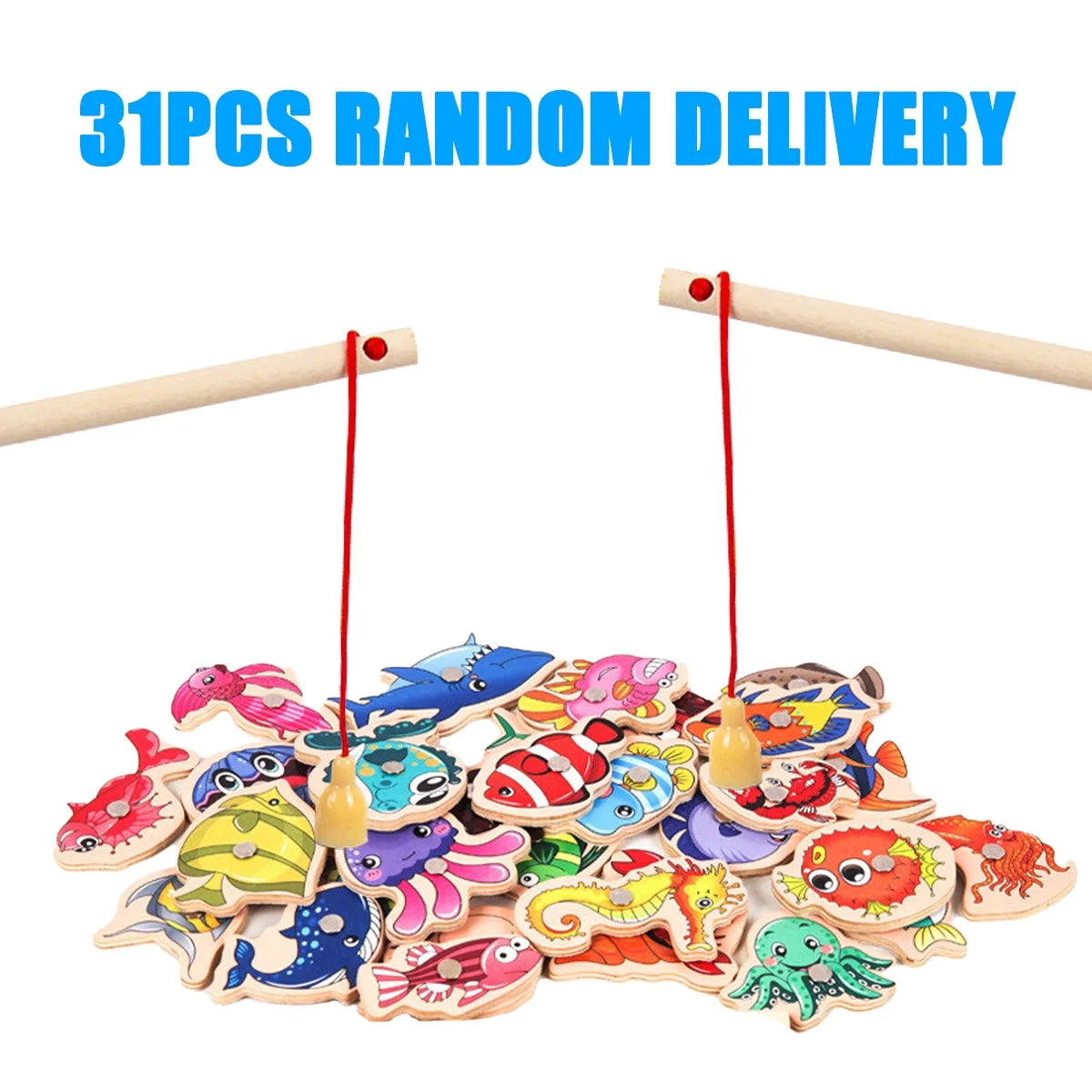 Magnetic Fishing Game Toys Set with Wooden Fish Rod W780066