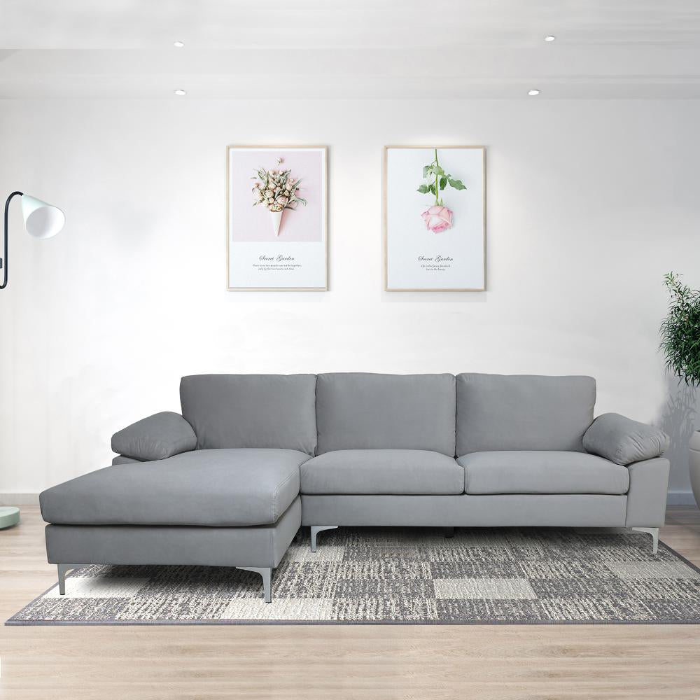 Grey Velvet Sectional Sofa with Metal Legs J330278
