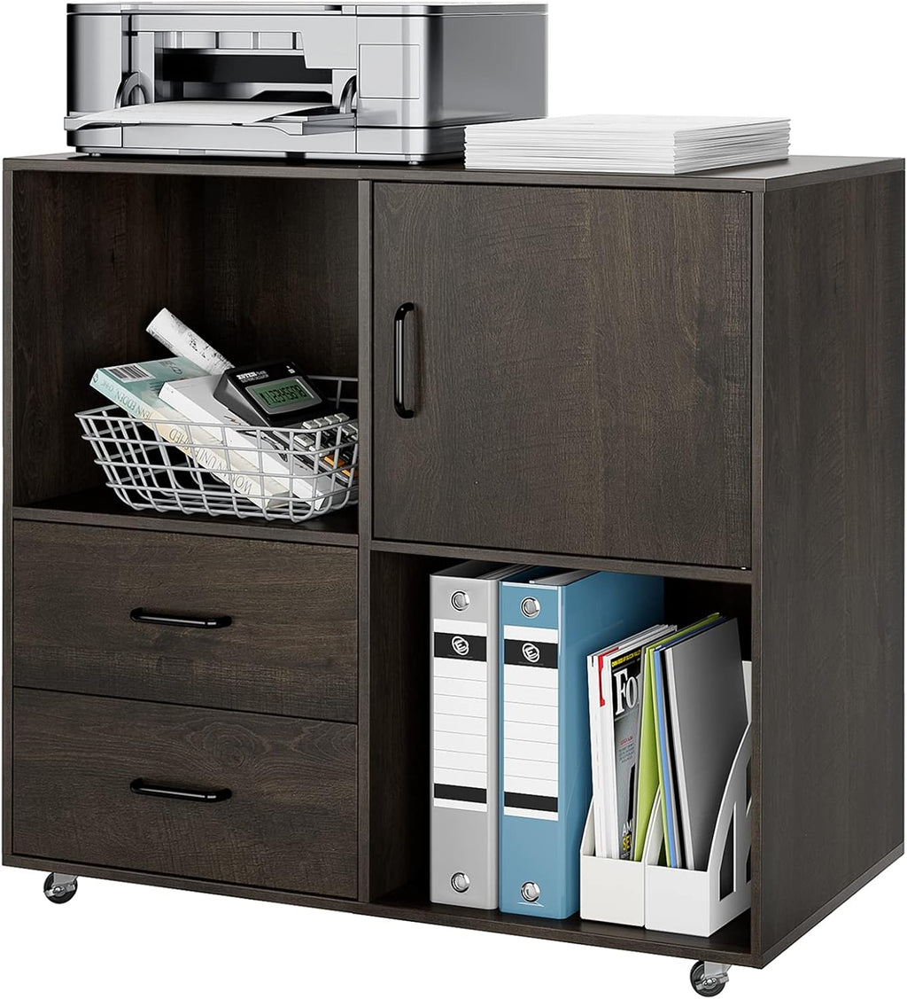 Dark Brown 2 Drawer Mobile Wood File Cabinet V45893