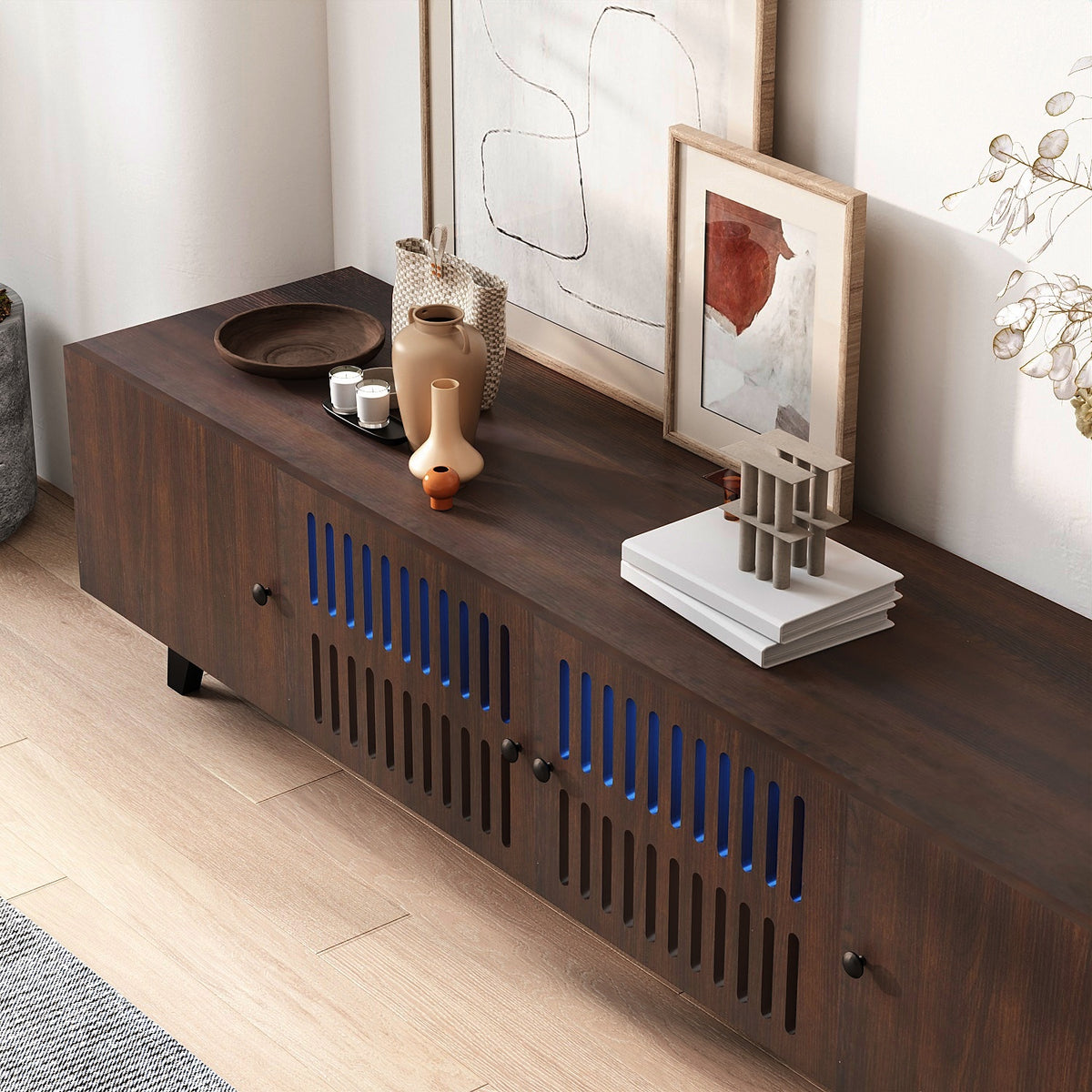 Brown 66 in TV Stand with Storage and LED Light V14270