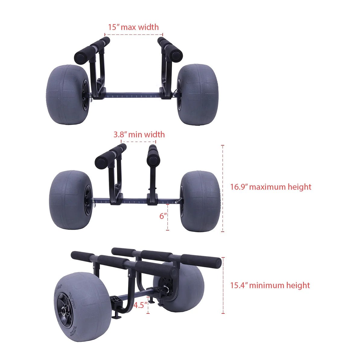 Heavy Duty Kayak Cart Dolly with Inflatable Balloon Beach Wheels, 330 lbs Weight Rating, Foldable Carrier, Adjustable Hull Bars E679207