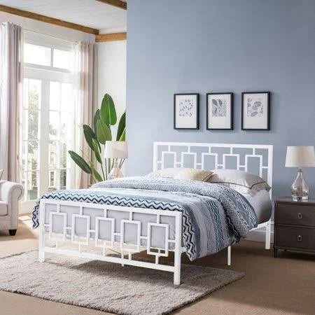 White Queen-size Iron Bed Frame P113