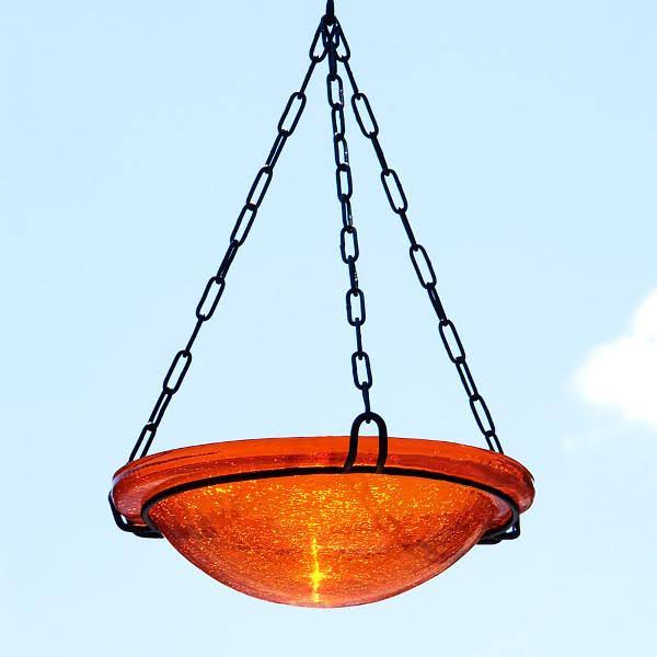 12 in. Mandarin Crackle Birdbath with Tripod Stand G875510