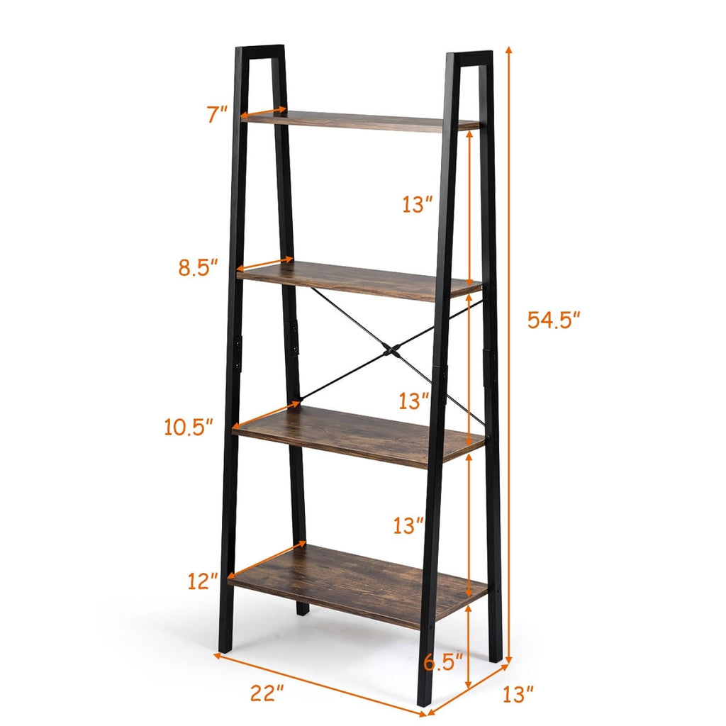 4-Tier Ladder Bookcase Shelf - Black O8508