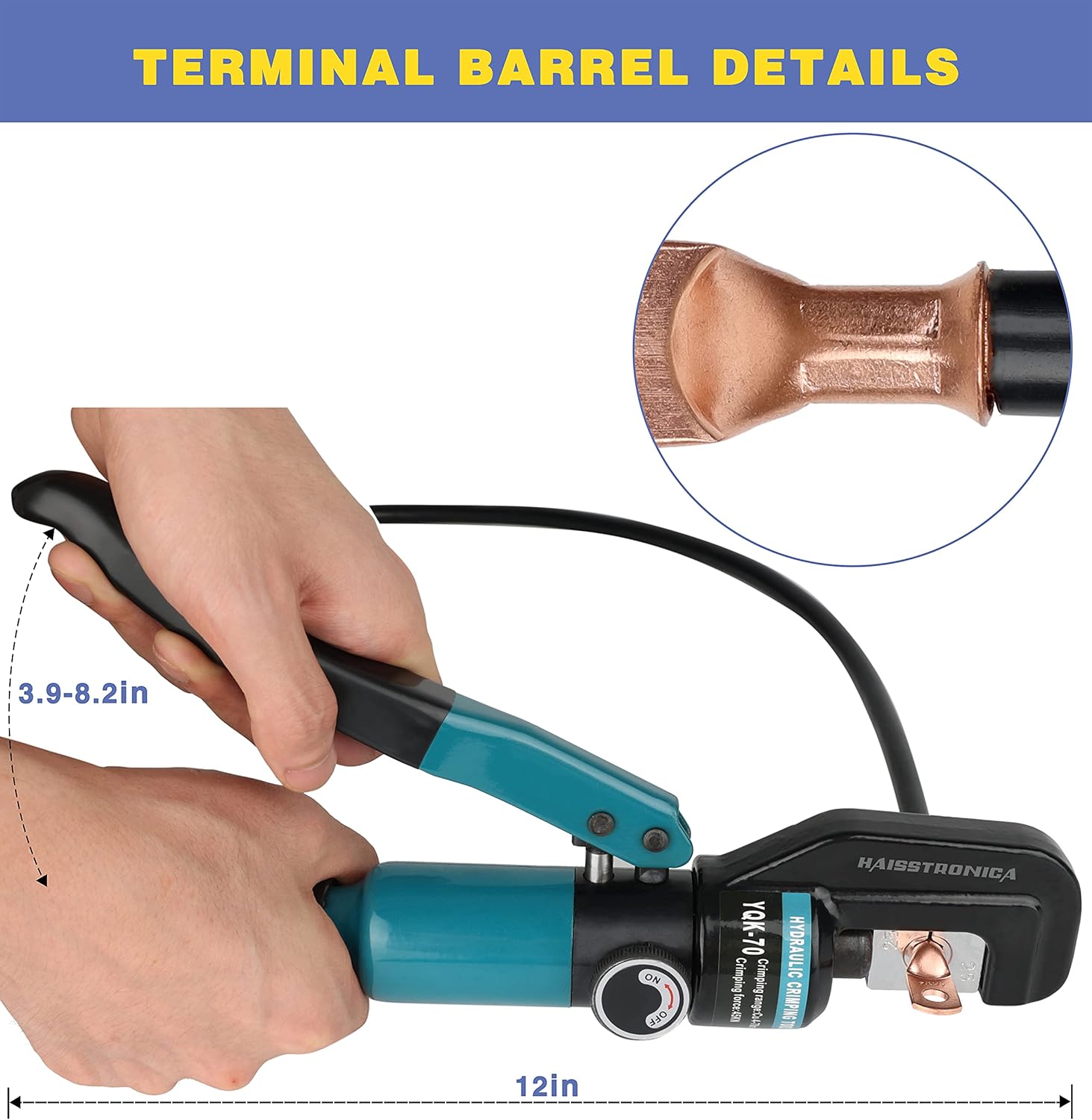 Hydraulic Battery Cable Lug Crimping Tool, AWG 12-2/0, 9 Pairs of Dies K5114