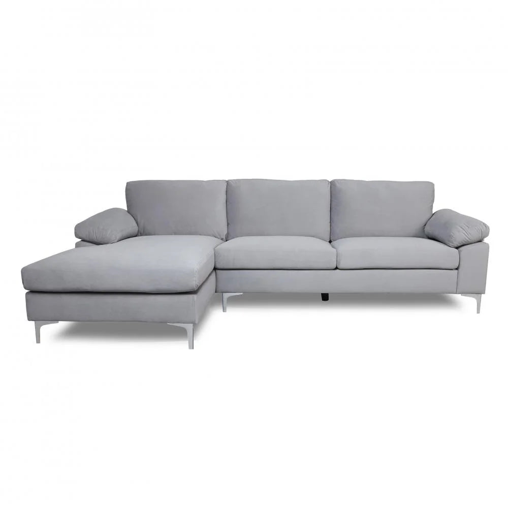 Grey Velvet Sectional Sofa with Metal Legs J330278