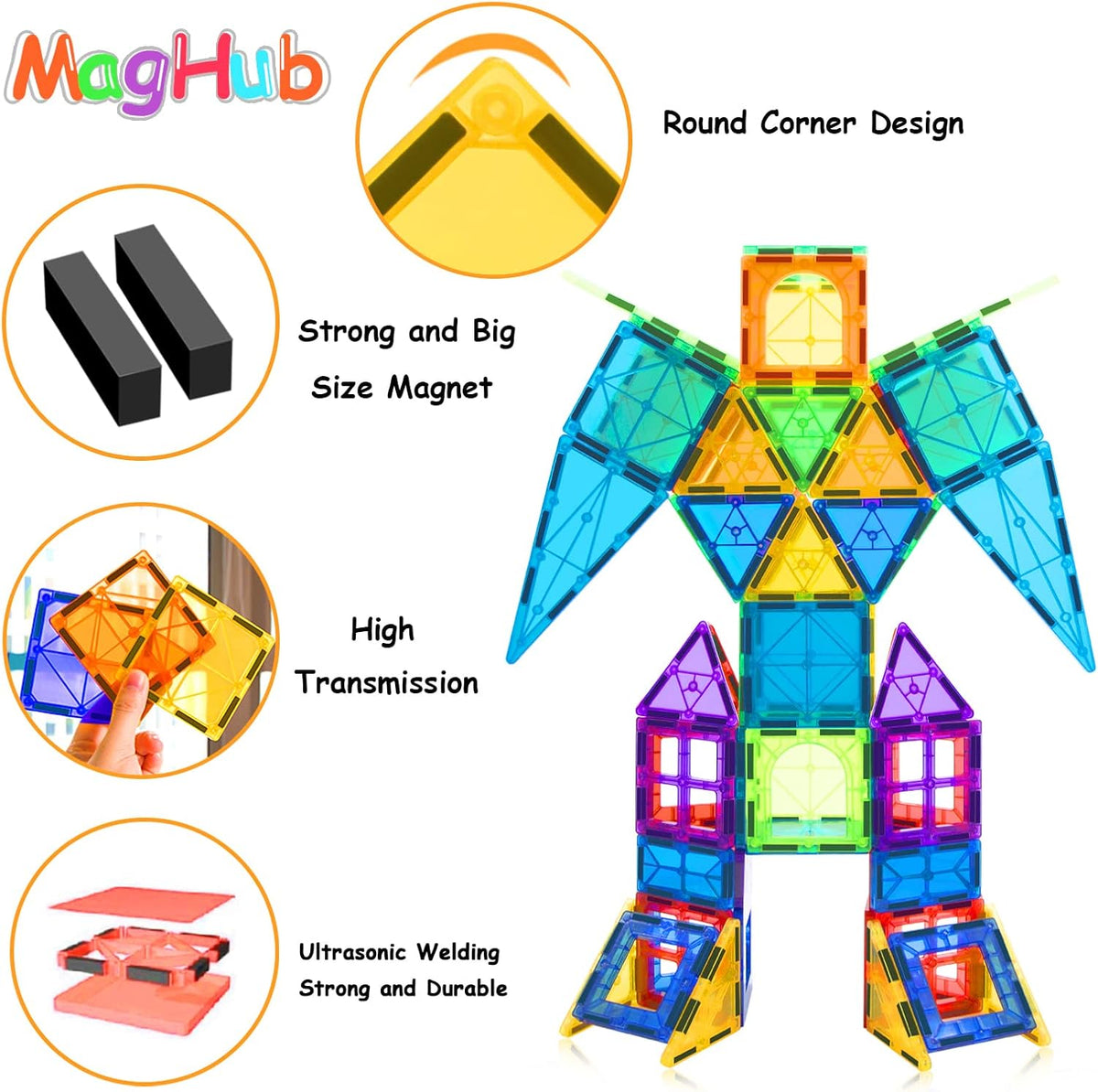 65 Piece Colorful Magnetic Building Blocks Set with Car T99455