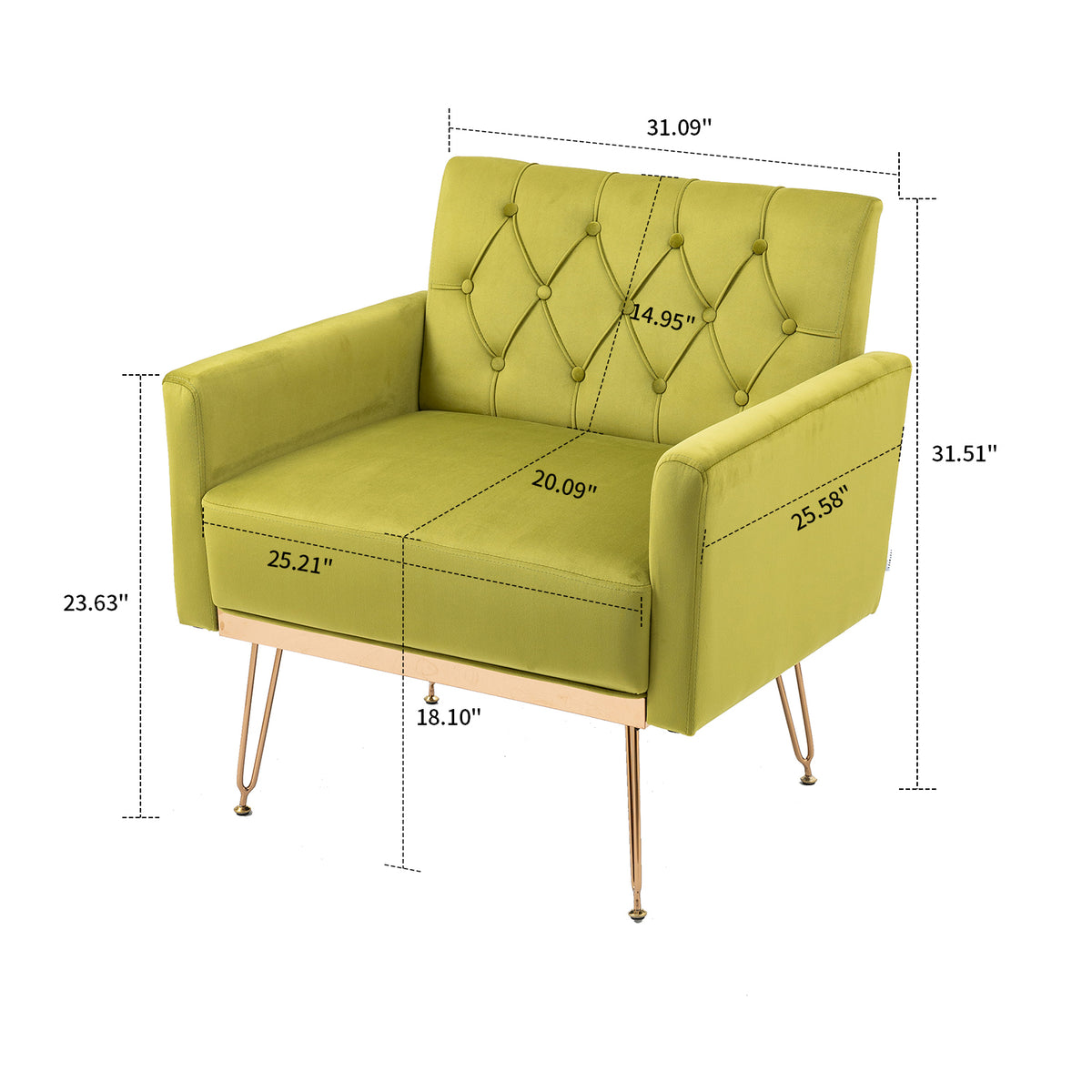 Olive Green Velvet Upholstered Accent Chair with Button Tufted Design and Metal Legs V714174