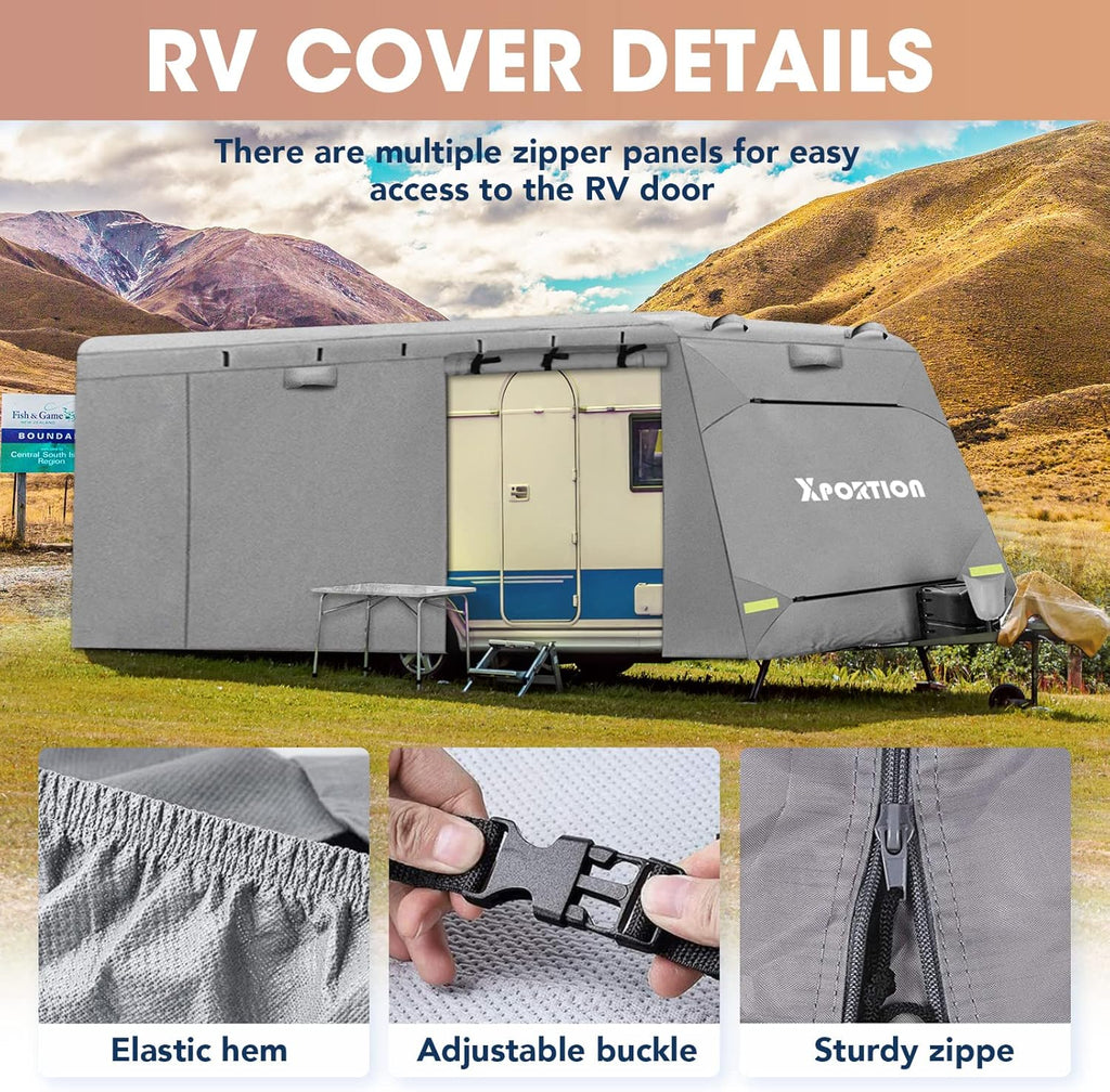 4-Layer Windproof Travel Trailer Cover Fits 27' - 30' with 2 Straps and 2 Patches X88338